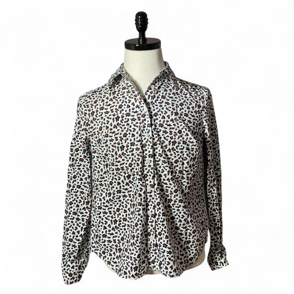 Boden Leopard Print Button Up‎ Shirt Women's Long Sleeve Cotton Top Preppy